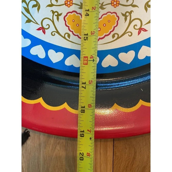 Vtg Scandinavian Tin Tray Pennsylvania Dutch Colorful Wall Art 19” - Picture 8 of 8